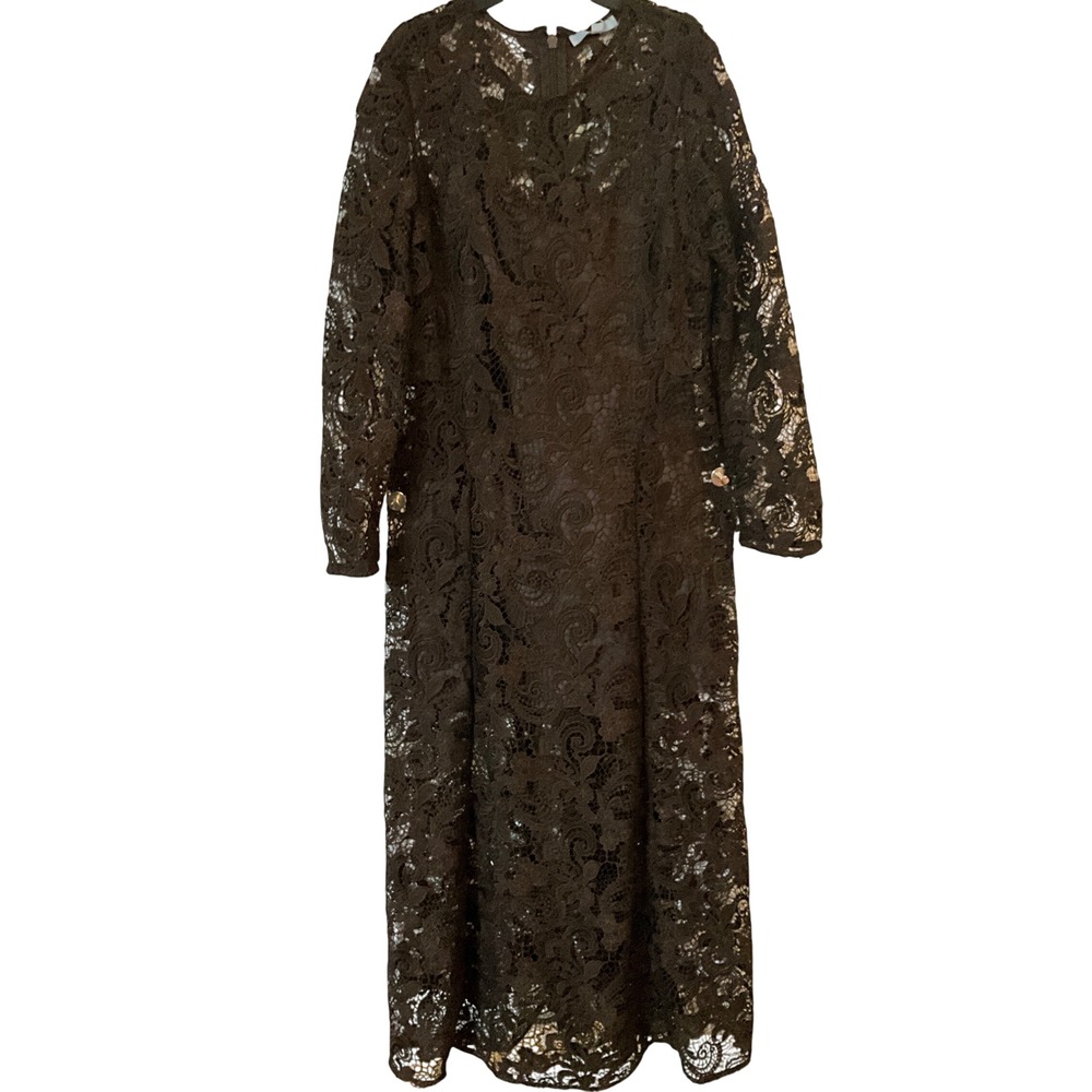 Antonio Melani Brown Corded Lace Maxi Dress Long Sleeve Gown Size 10 NWT $499